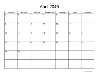Basic Calendar for April 2046