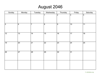 Basic Calendar for August 2046