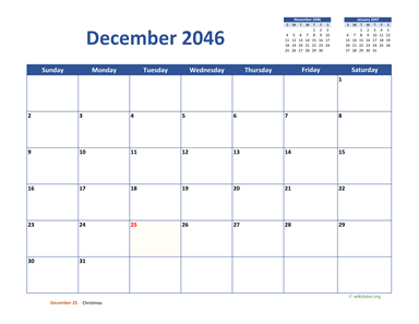 December 2046 Calendar Classic