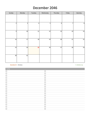 December 2046 Calendar with To-Do List