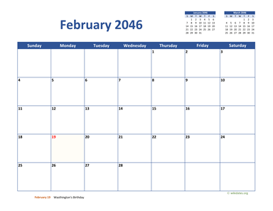 February 2046 Calendar Classic