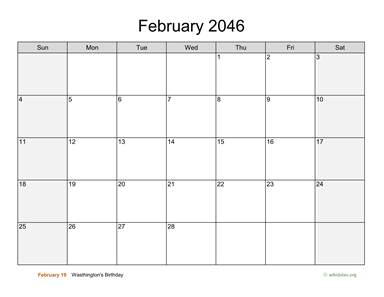 February 2046 Calendar with Weekend Shaded