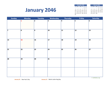 January 2046 Calendar Classic