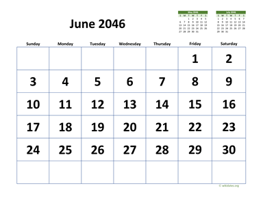 June 2046 Calendar with Extra-large Dates