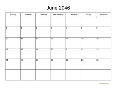 Basic Calendar for June 2046