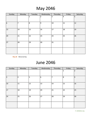 May and June 2046 Calendar Vertical