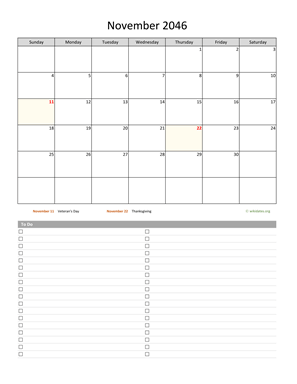 November 2046 Calendar with To-Do List