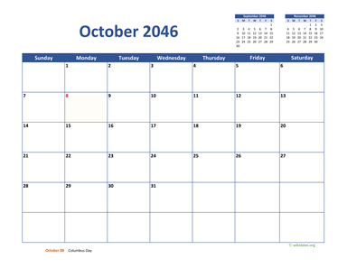 October 2046 Calendar Classic