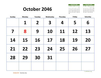 October 2046 Calendar with Extra-large Dates