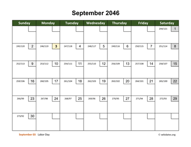 September 2046 Calendar with Day Numbers