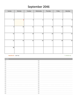September 2046 Calendar with To-Do List