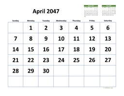 April 2047 Calendar with Extra-large Dates
