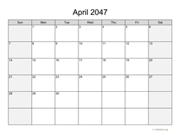 April 2047 Calendar with Weekend Shaded