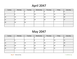 april and may 2047 calendar