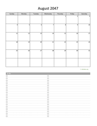 August 2047 Calendar with To-Do List