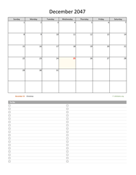 December 2047 Calendar with To-Do List