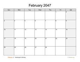 February 2047 Calendar with Weekend Shaded