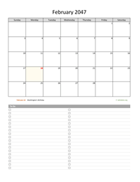 February 2047 Calendar with To-Do List