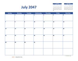 July 2047 Calendar Classic