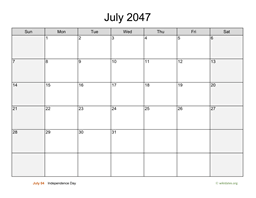 July 2047 Calendar with Weekend Shaded