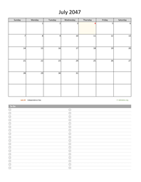 July 2047 Calendar with To-Do List