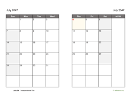 July 2047 Calendar on two pages