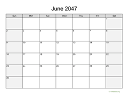 June 2047 Calendar with Weekend Shaded