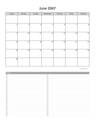 June 2047 Calendar with To-Do List