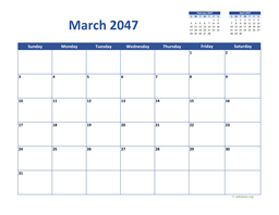 March 2047 Calendar Classic