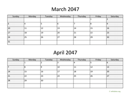 March and April 2047 Calendar