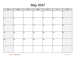 May 2047 Calendar with Weekend Shaded
