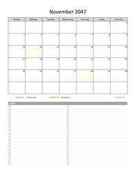 November 2047 Calendar with To-Do List