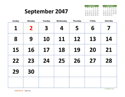 September 2047 Calendar with Extra-large Dates