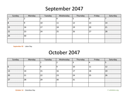 september and october 2047 calendar