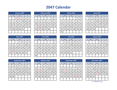2047 Calendar in PDF