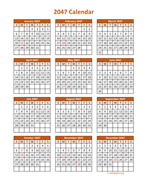 Full Year 2047 Calendar on one page