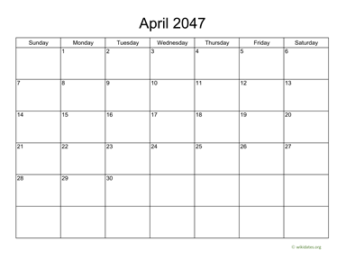 Basic Calendar for April 2047