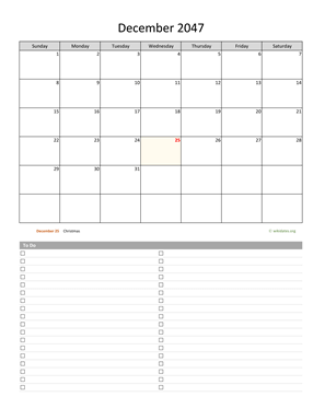 December 2047 Calendar with To-Do List