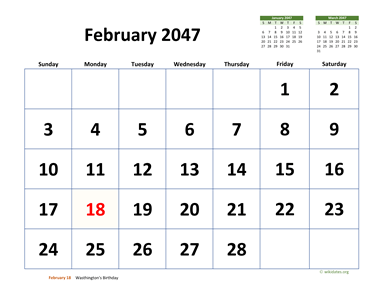 February 2047 Calendar with Extra-large Dates