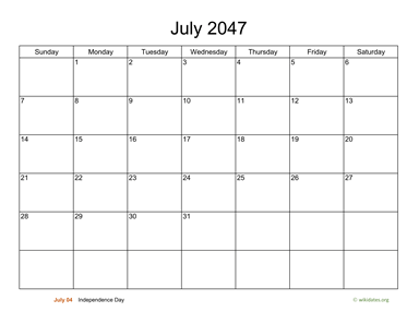 Basic Calendar for July 2047