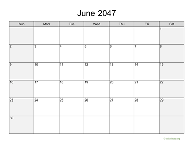 June 2047 Calendar with Weekend Shaded