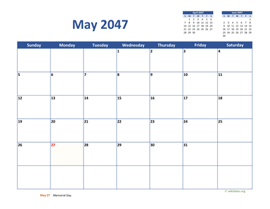 May 2047 Calendar Classic