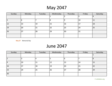 May and June 2047 Calendar Horizontal