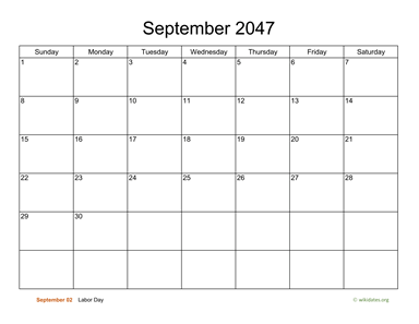 Basic Calendar for September 2047