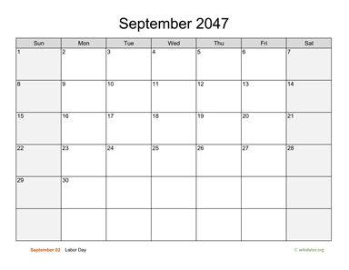 September 2047 Calendar with Weekend Shaded