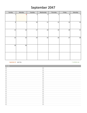 September 2047 Calendar with To-Do List