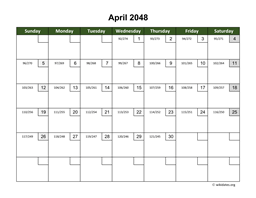 April 2048 Calendar with Day Numbers