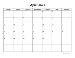 Basic Calendar for April 2048
