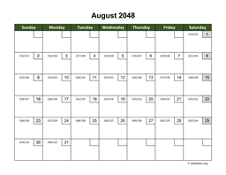 August 2048 Calendar with Day Numbers