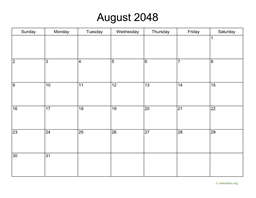 Basic Calendar for August 2048
